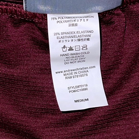 Andrew Christian Power Rib Swim Trunk Burgundy Size M (31-33) #70119 NWT - Picture 9 of 11